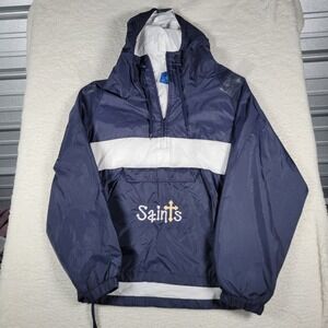 Acadia Windbreaker Men L Navy White Saints Embroidered Half Zip Hooded Jacket